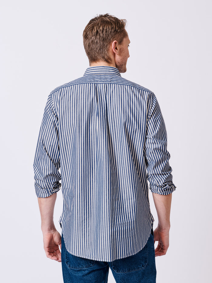 Aubin Blue/White Stripe Gladstone Poplin Shirt | Poplin Shirt