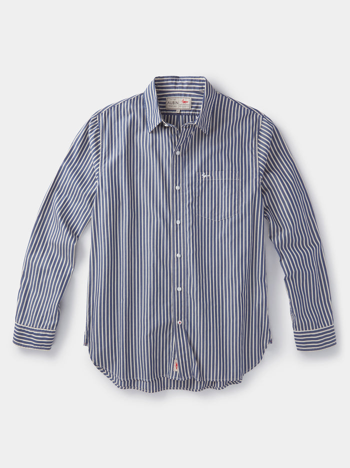 Aubin Blue/White Stripe Gladstone Poplin Shirt | Poplin Shirt