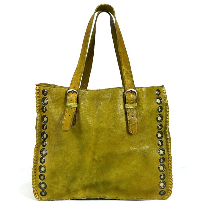 Green Vintage Handmade Leather Tote