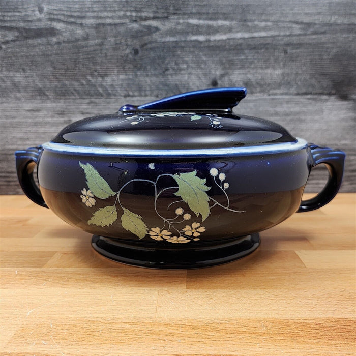 Hall Casserole Dish 8.5" with Cover Lid Round Cobalt Blue Garden 1.5 Qt Bowl