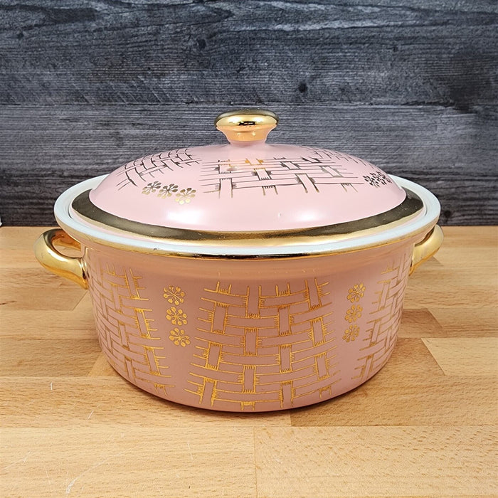 Hall Gold Label Pink Basket Weave Casserole Dish with Cover Lid 1.75 Qt Bowl #76