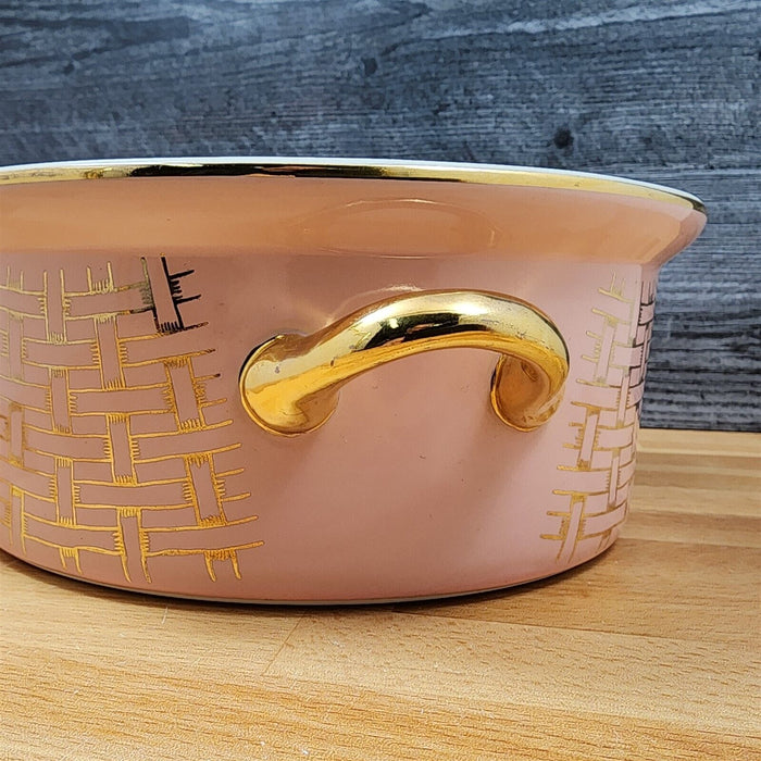 Hall Gold Label Pink Basket Weave Casserole Dish with Cover Lid 1.75 Qt Bowl #76