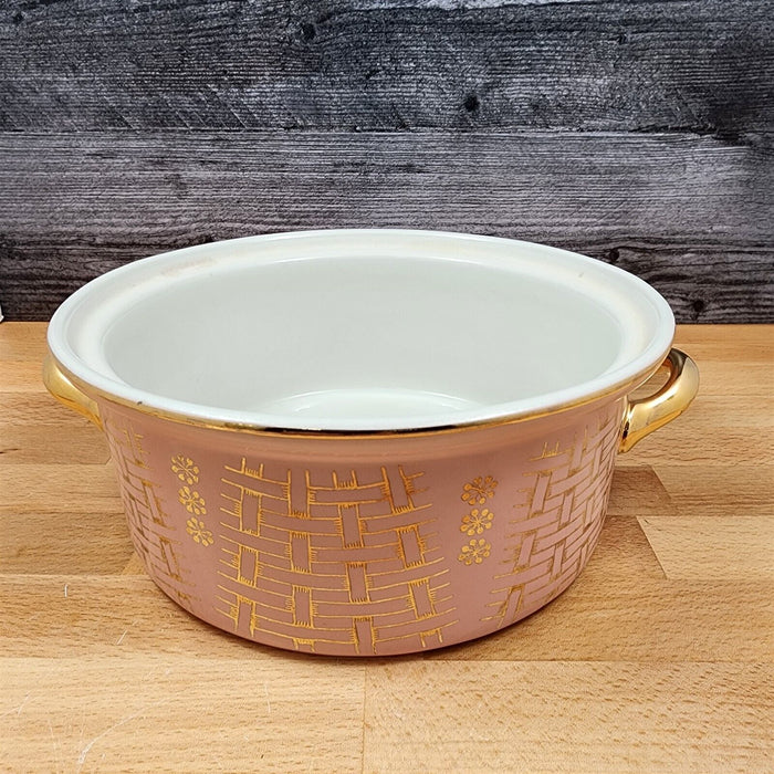 Hall Gold Label Pink Basket Weave Casserole Dish with Cover Lid 1.75 Qt Bowl #76
