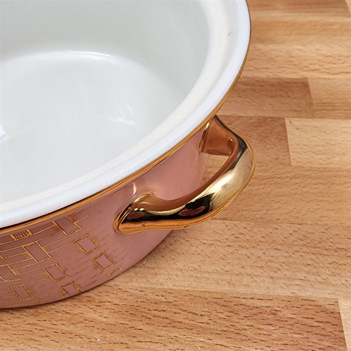 Hall Gold Label Pink Basket Weave Casserole Dish with Cover Lid 1.75 Qt Bowl #76