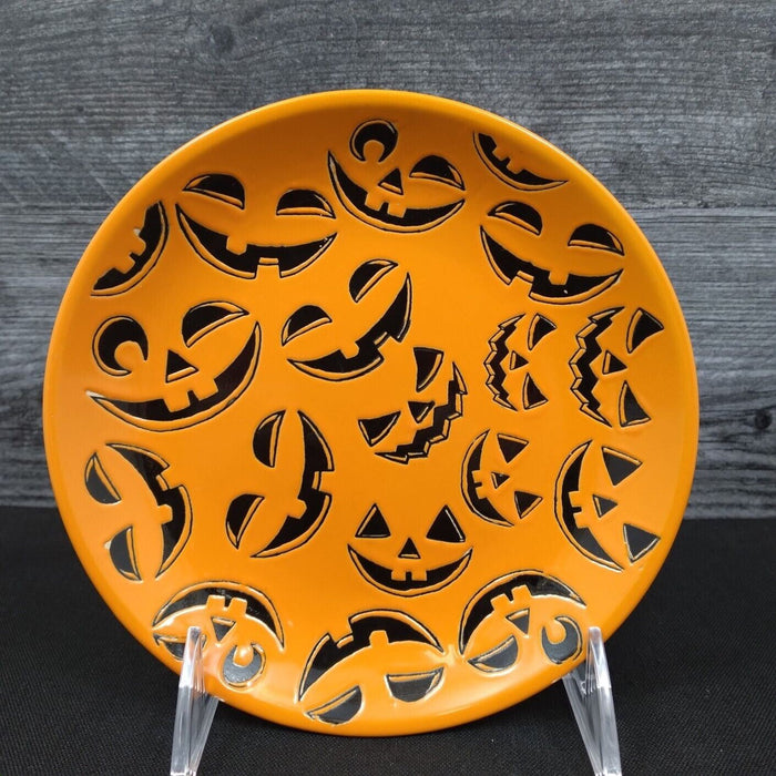 Halloween Pumpkin Faces Round Plate 5" Orange Ceramic by Blue Sky Clayworks