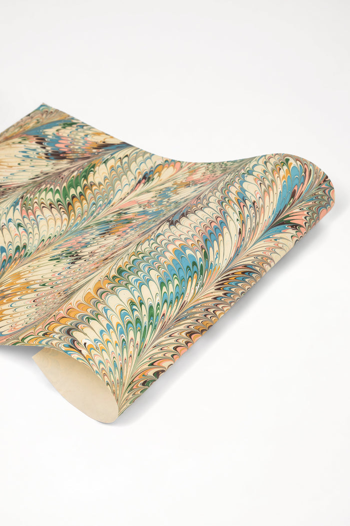 Hand-Marbled Flatiron Feathers Gift Wrapping Paper Sheets - Pack of 5