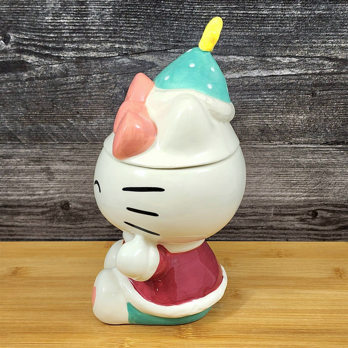 Hello Kitty Cookie Treat Snack Jar Candy Cane Christmas Classic Ceramic Blue Sky