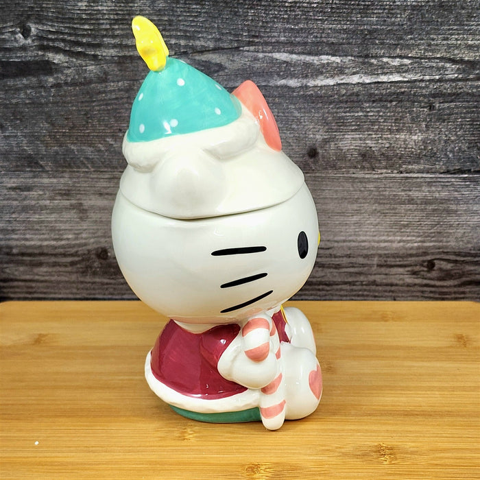 Hello Kitty Cookie Treat Snack Jar Candy Cane Christmas Classic Ceramic Blue Sky