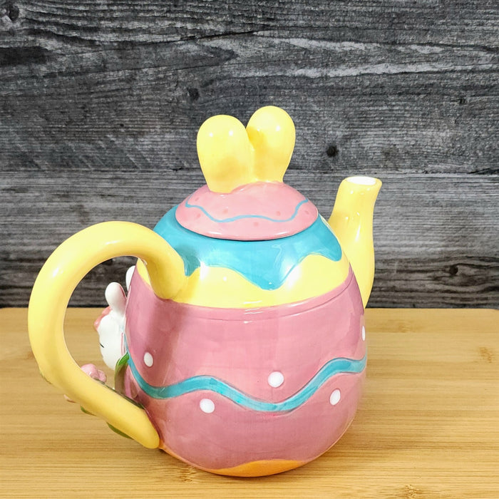 Hello Kitty Easter Teapot Bunny Painter Ceramic Egg Shaped Blue Sky Spring Decor