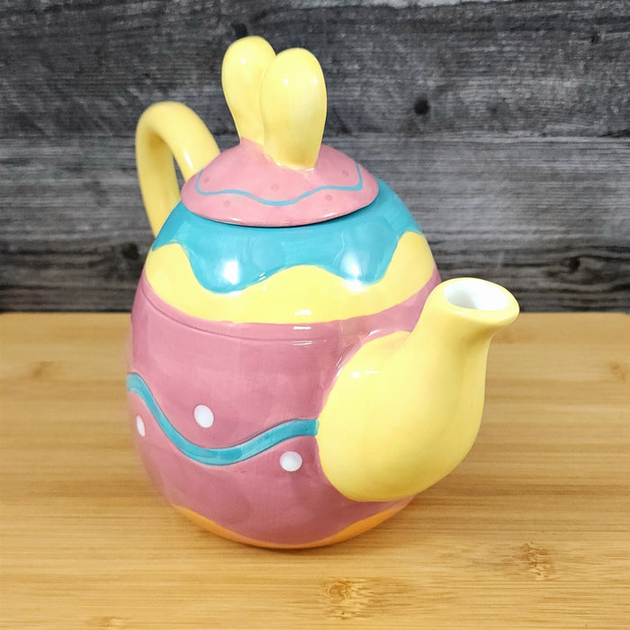 Hello Kitty Easter Teapot Bunny Painter Ceramic Egg Shaped Blue Sky Spring Decor