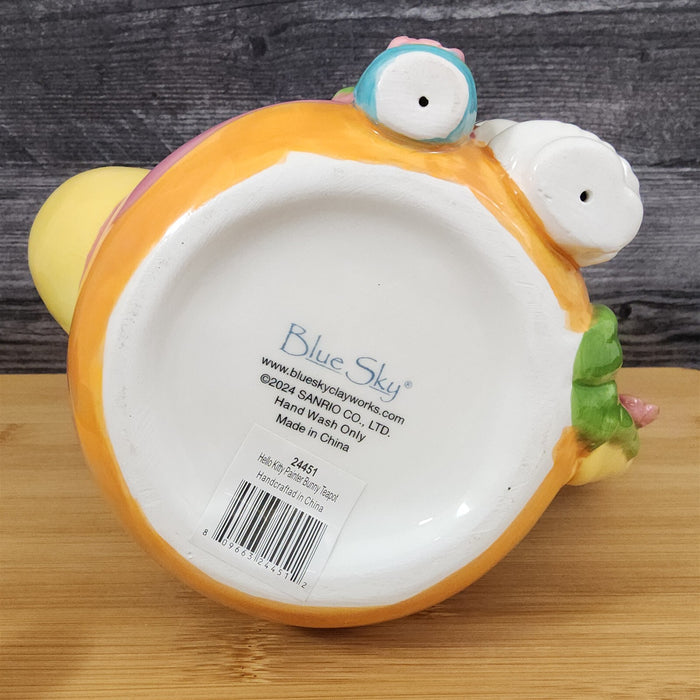 Hello Kitty Easter Teapot Bunny Painter Ceramic Egg Shaped Blue Sky Spring Decor
