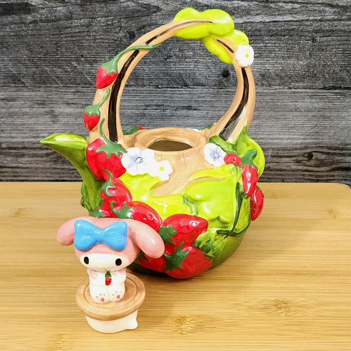Hello Kitty & My Melody Strawberry Garden Teapot Ceramic Blue Sky Floral Tea Pot