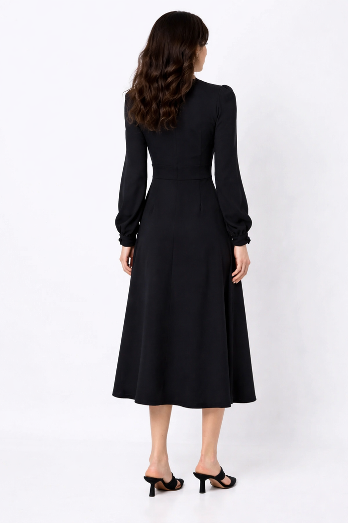 High-Neck Button-Detail Midi Dress – SCARLET