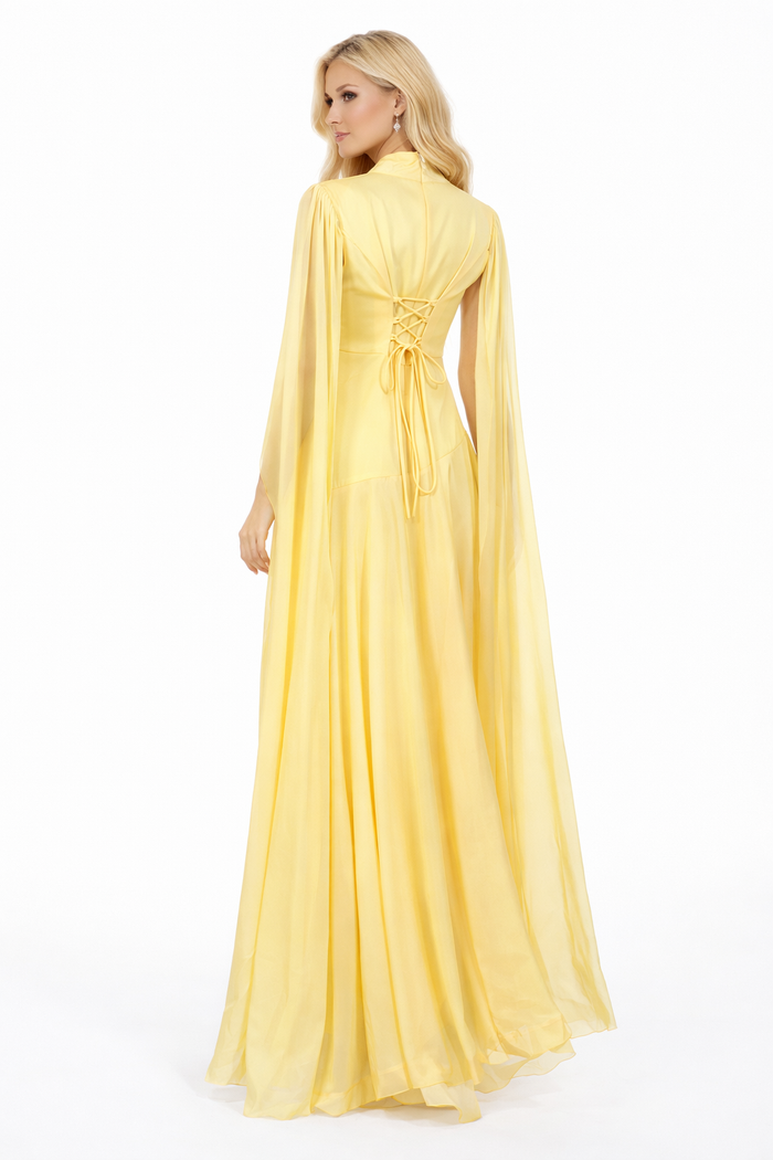 high-neck chiffon cape sleeve midi dress – SUNLIGH