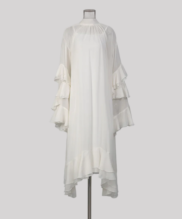 high-neck layered ruffle sleeve midi dress – BREEZE