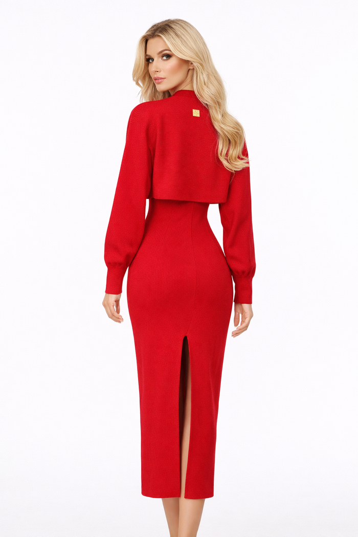 high-neck long sleeve maxi dress with gold brooch – EMPRESS