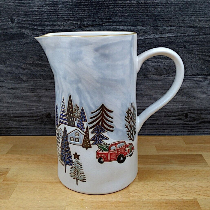 Holiday Christmas Pitcher Elk Ridge Winter Scene Decorative Home Deco Blue Sky