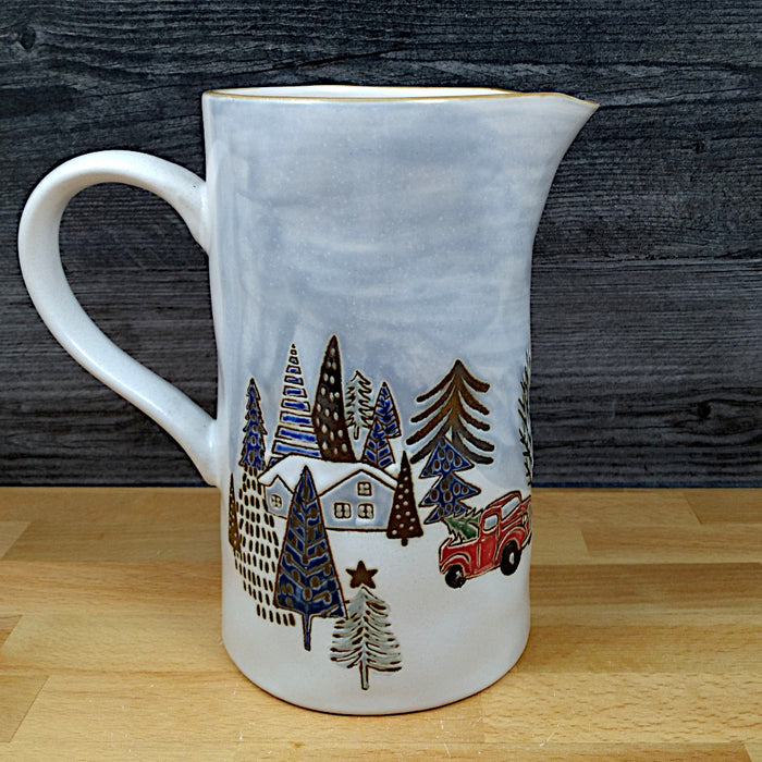 Holiday Christmas Pitcher Elk Ridge Winter Scene Decorative Home Deco Blue Sky