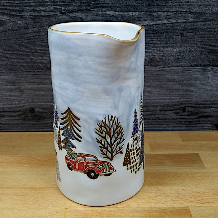 Holiday Christmas Pitcher Elk Ridge Winter Scene Decorative Home Deco Blue Sky