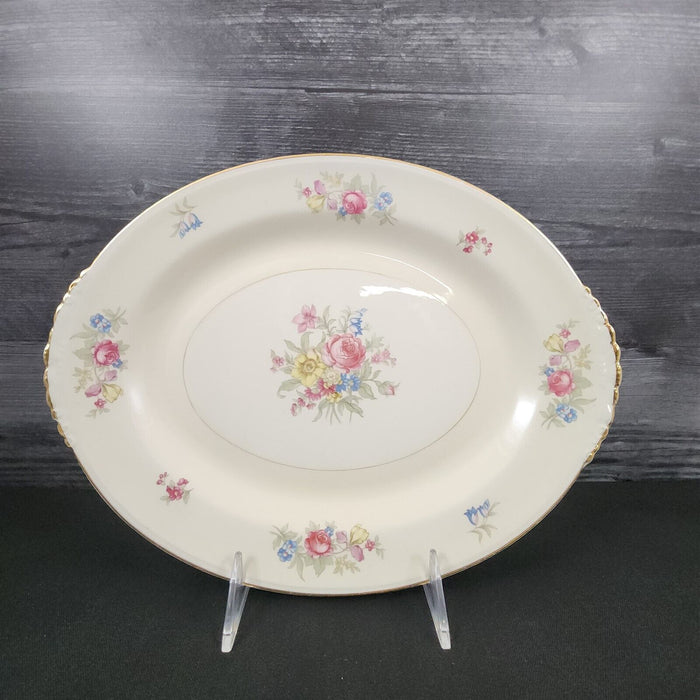 Homer Laughlin Dresden Serving Platter Oval 11" Eggshell Nautilus Floral USA