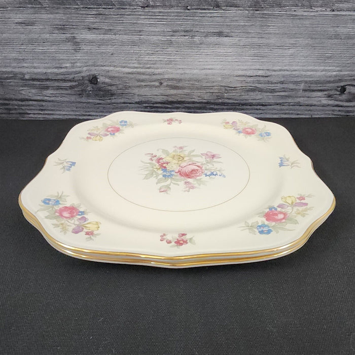 Homer Laughlin Dresden Square Salad 2 Plate Set Eggshell Nautilus Floral 8” USA