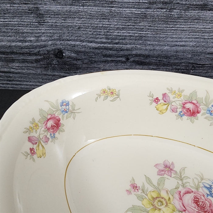 Homer Laughlin Dresden Vegetable Bowl Oval 9 3/8" Eggshell Nautilus Floral USA