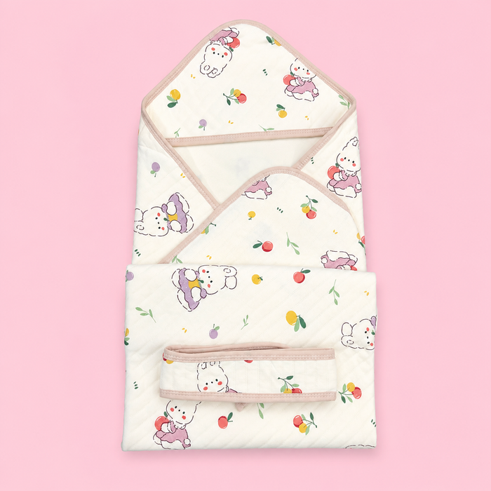 Hooded Baby Wrapper (Receiving Blanket) | Rabbit Print