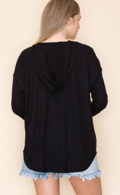 HOODED GEO PATTERN RHINESTONE V NECK