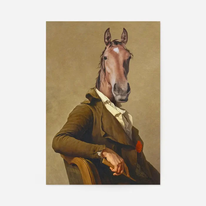 Horse Head Portrait Print, quirky altered art print, unframed