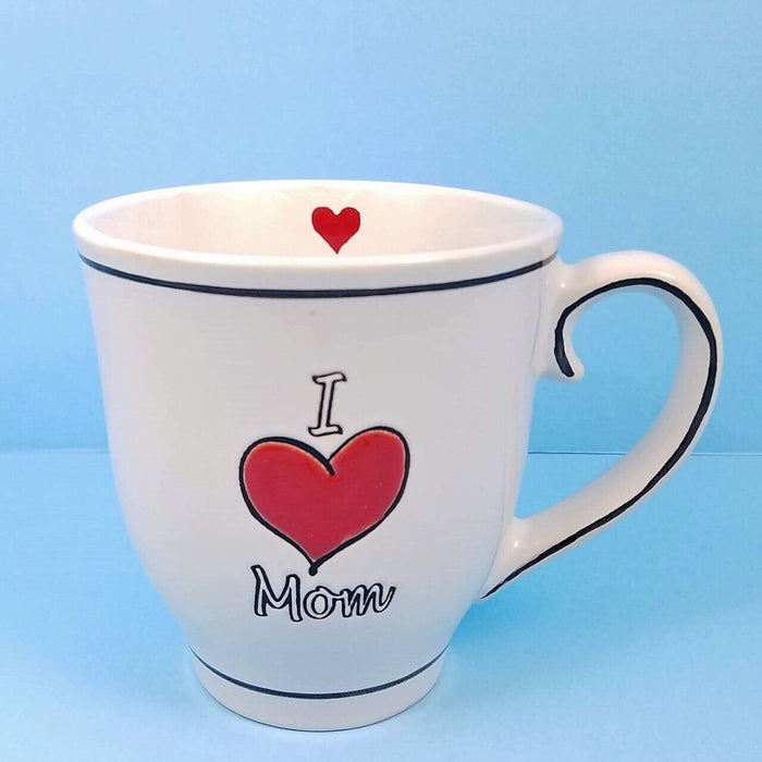 I Heart Mom Coffee Mug Embossed Ceramic Tea Cup 17oz in White by Blue Sky