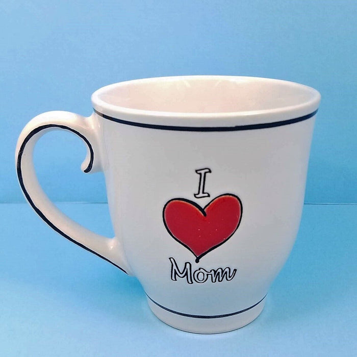 I Heart Mom Coffee Mug Embossed Ceramic Tea Cup 17oz in White by Blue Sky