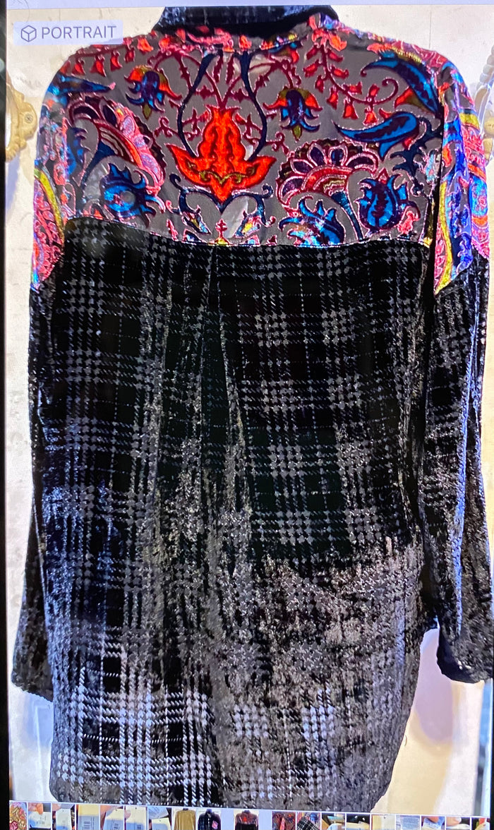 Velvet Burnout Paisely Houndstooth 3/4 Button Up