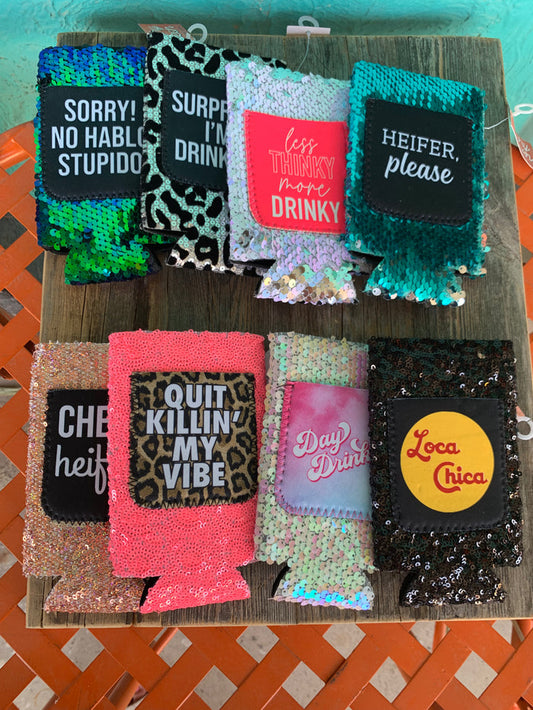 Sequin Tall Can/Bottle Koozie -assorted