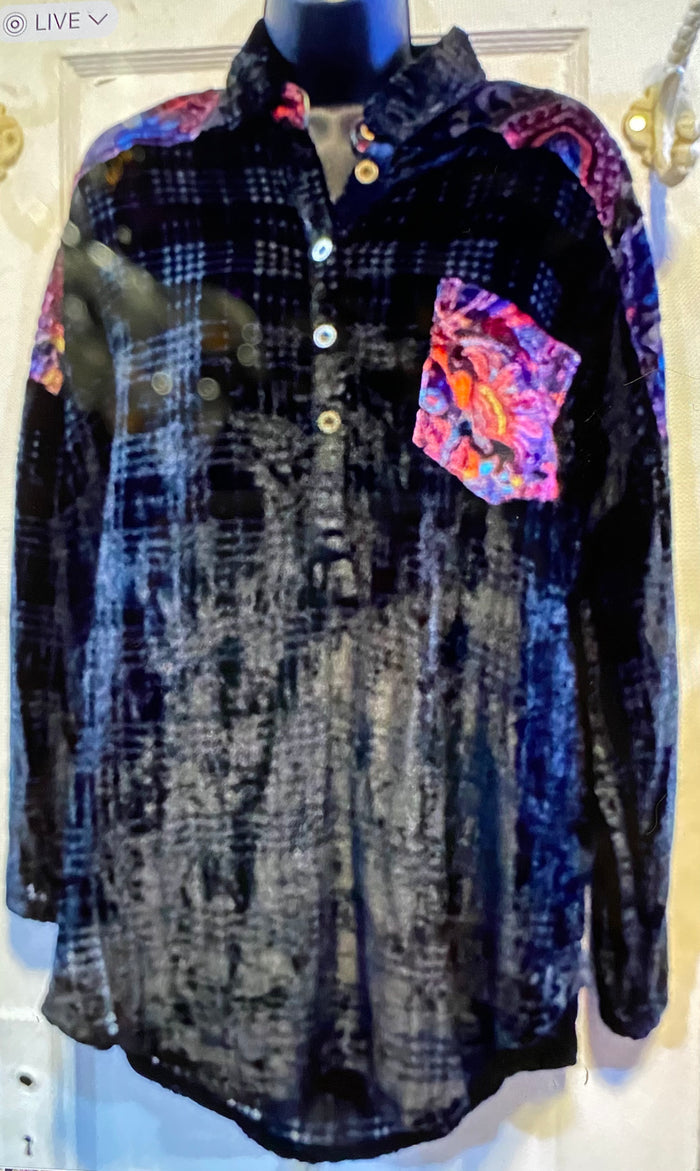 Velvet Burnout Paisely Houndstooth 3/4 Button Up
