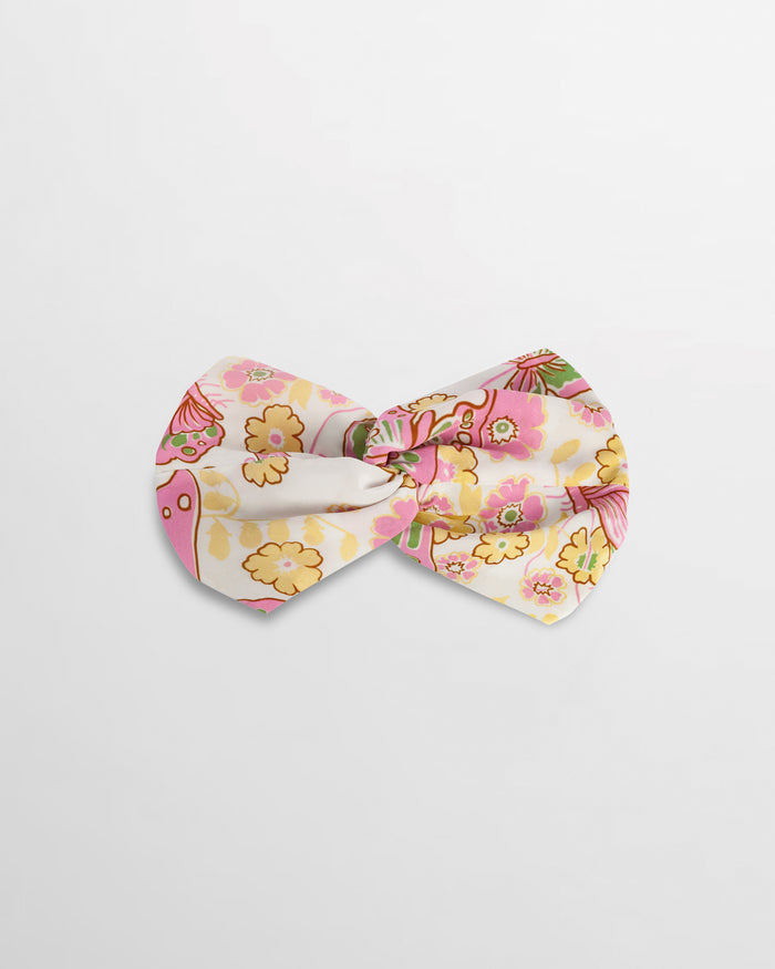 Isa Floral Print Silk Twist Headband - Pink Butterfly