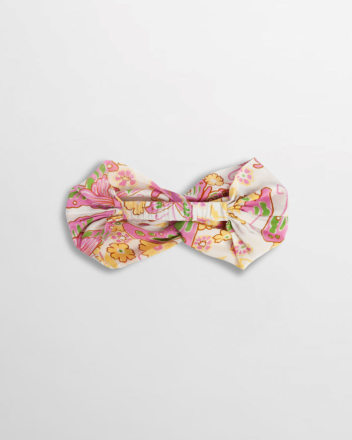 Isa Floral Print Silk Twist Headband - Pink Butterfly