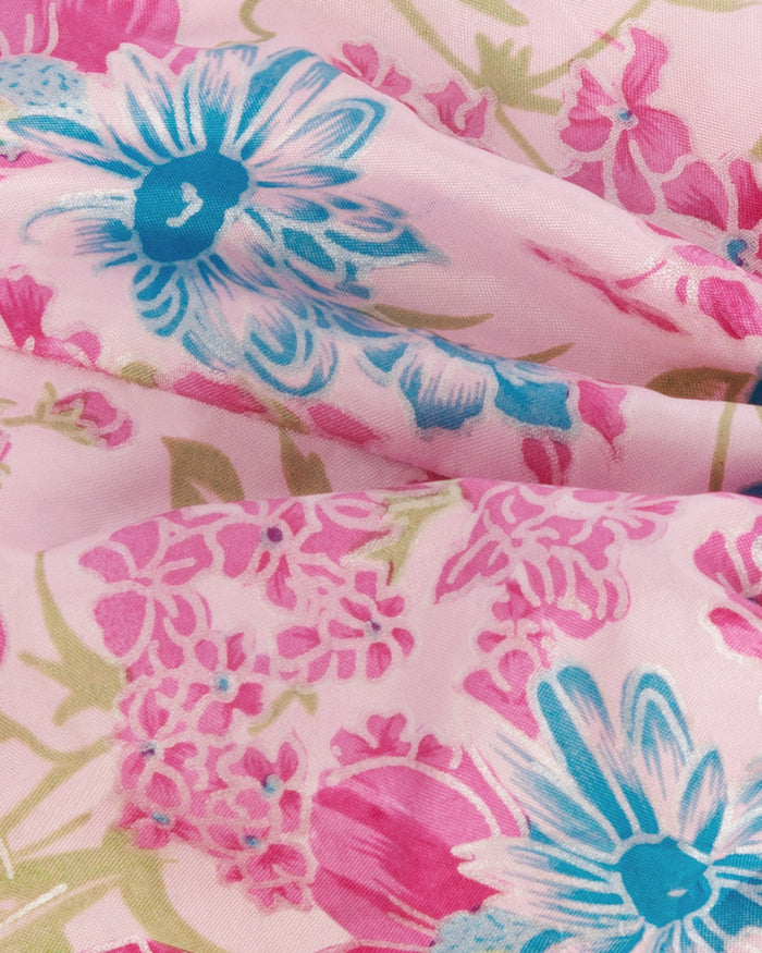 Isa Floral Print Silk Twist Headband - Pink