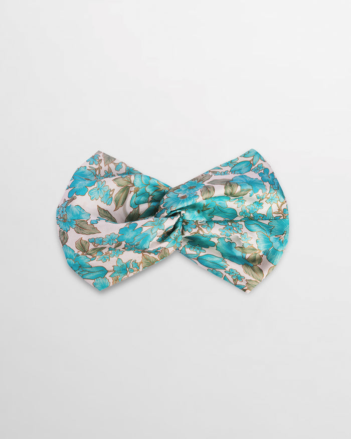 Isa Floral Print Silk Twist Headband - Turquoise Floral