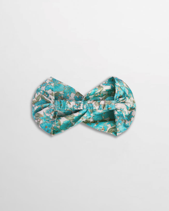 Isa Floral Print Silk Twist Headband - Turquoise Floral