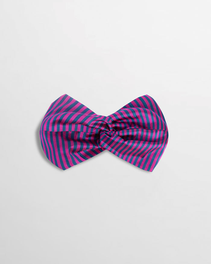 Isa Woven Stripe Silk Twist Headband - Fuscia Stripe