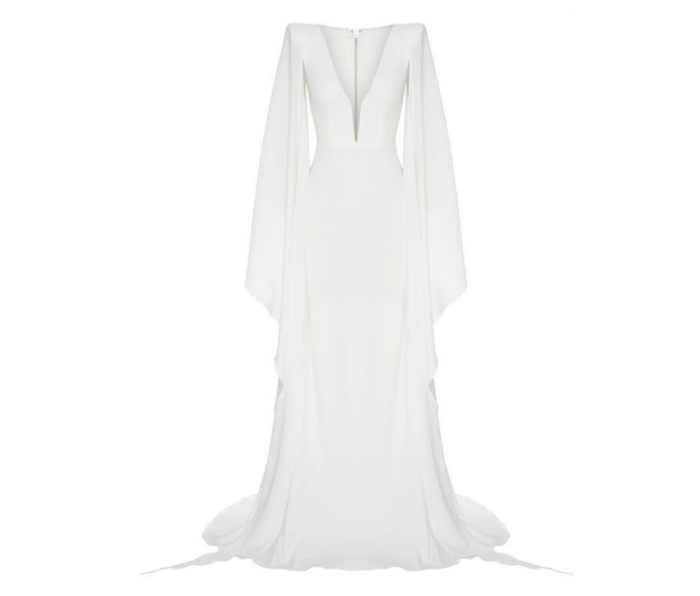 Ivory Cape Evening Gown – Elara
