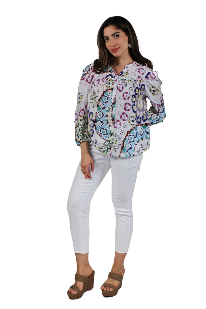 Ivory Printed Long Sleeve Blouse