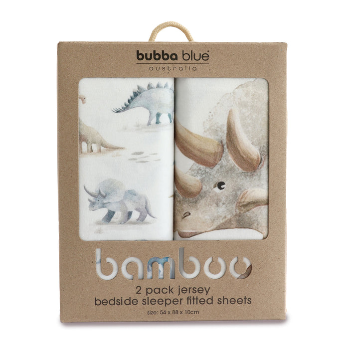 Jurassic Bamboo 2pk Jersey Co Sleeper/Bedside Sleeper Fitted Sheets - Bubba Blue Australia