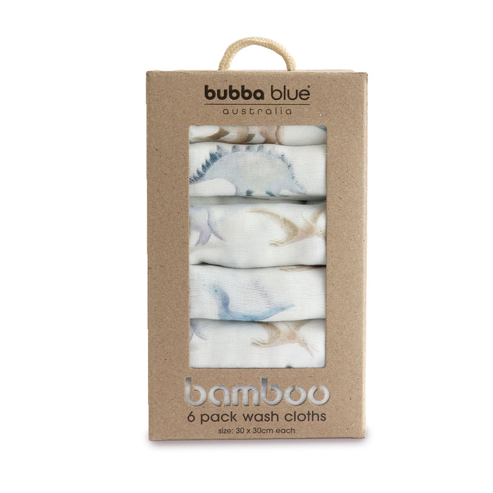 Jurassic Bamboo 6pk Muslin Face Washers - Bubba Blue Australia