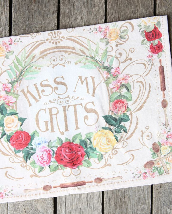 Kiss My Grits Tea Towel