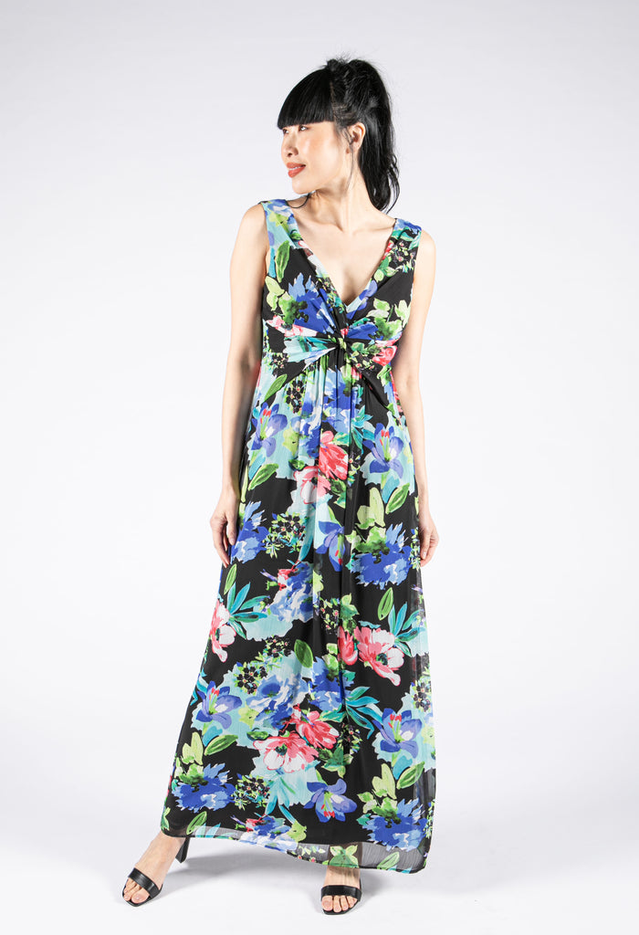 Knot Detail Floral Sleeveless Dress