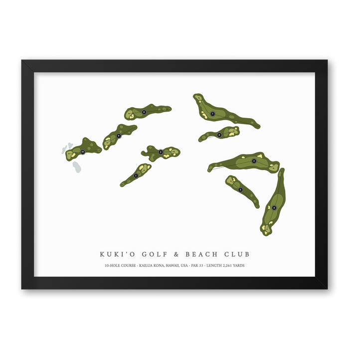 Kuki'o Golf and Beach Club - 10 Hole Course | Golf Course Map | Black Frame