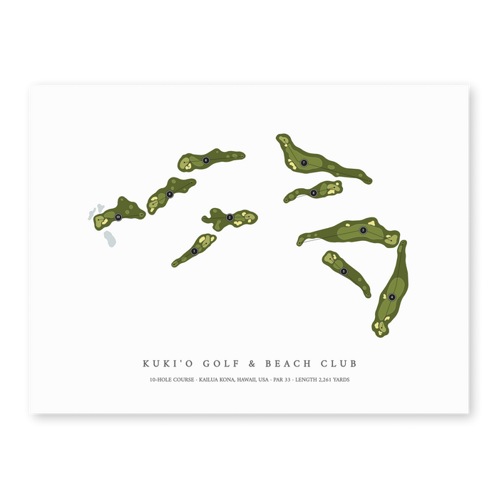 Kuki'o Golf and Beach Club - 10 Hole Course | Golf Course Map | Unframed