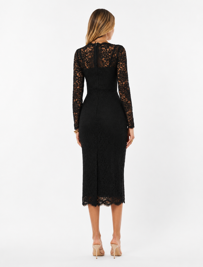 Lace Square-Neck Midi Dress – Noir