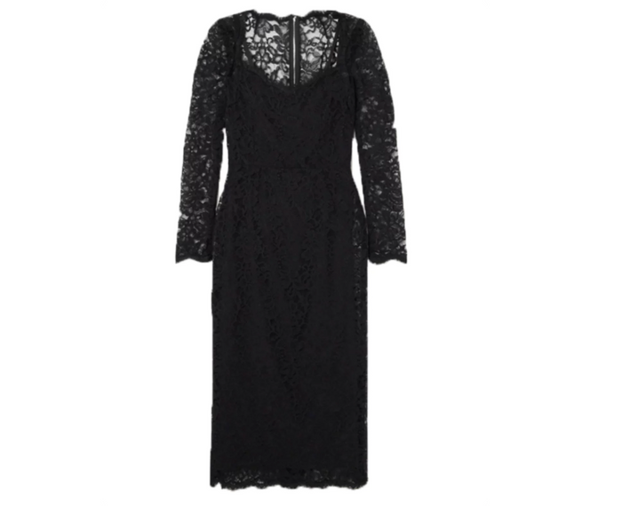Lace Square-Neck Midi Dress – Noir
